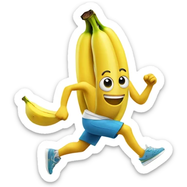 banana running fast with shoes and a sweatband sticker