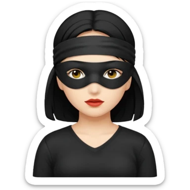 woman with black hair wearing blindfold sticker
