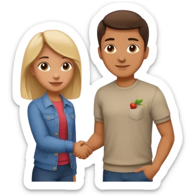 a man in casual clothes shaking hands with a girl, apple emoji style sticker