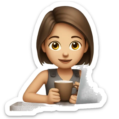 cute girl with brown hair working on laptop and drinking coffee sticker