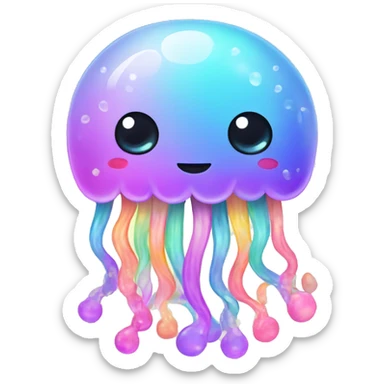 Kawaii rainbow pastel bedazzled family of jellyfish  sticker