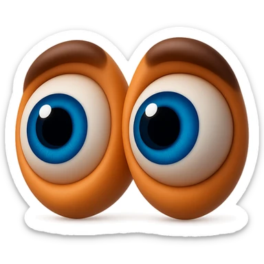 Create an eyes emoji that looks like the eyes in the reference images. Large, expressive, blue irises, 3D emoji style, no face, just the eyes, looking right. sticker