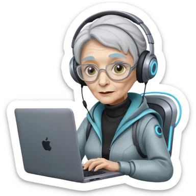 old lady alien with only gaming laptop. sticker