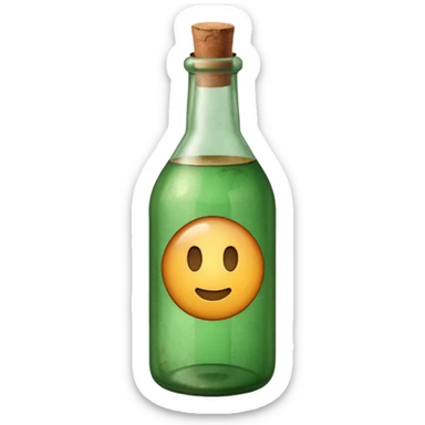 green old  glass bottle with a rolled  inside paper  like in movie  sticker