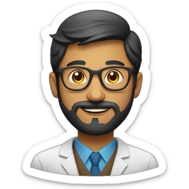 indian phd student with a short beard and round glasses sticker