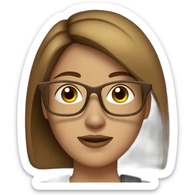  woman with straight brown hair, freckles and gold glasses. sticker