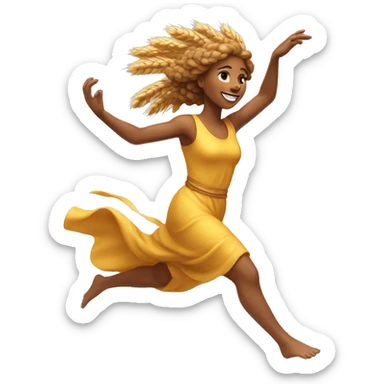wheat harvest goddess, golden brown hair, sprinting with large stride and arms outstretched sticker