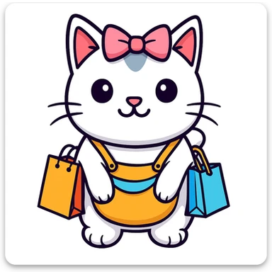 Add a light pink bow to the cat with bags under its eyes, keeping the original style of the image. sticker
