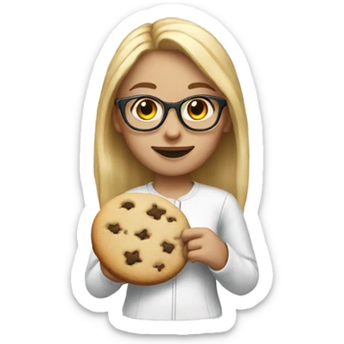 girl with blonde hair and glasses holding a cookie sticker