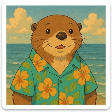 Sea otter wearing a Hawaiian shirt  sticker