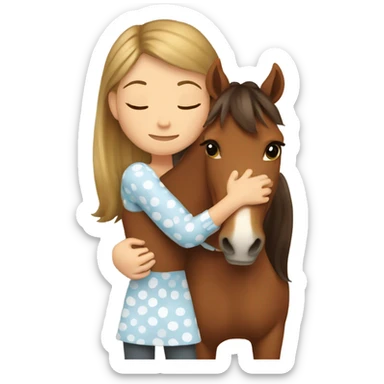 Girl hugging brown horse with white spots  sticker