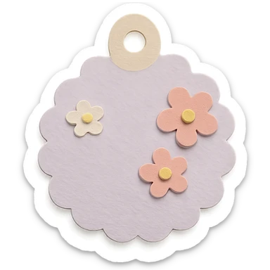 soft pastel round scalloped tag sticker with tiny flowers, paper craft style sticker