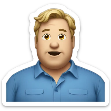fat man in a blue shirt calling sticker