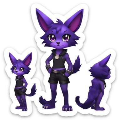 Anthro-Edgy-Cool-Black-Purple-Contrast-Colors-Fantasy-Fur-Sona-Chibi-Shiny-Fakémon-Hybrid full body sticker