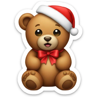 Teddy with red bow and christmas hat sticker