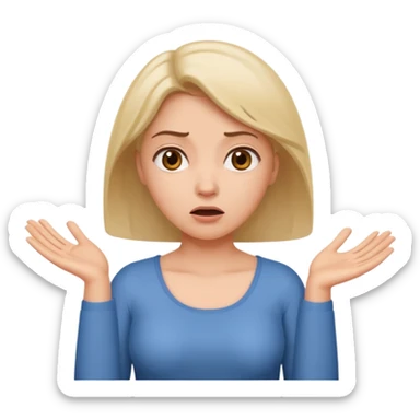A woman shrugging her shoulders with a baffled expression sticker