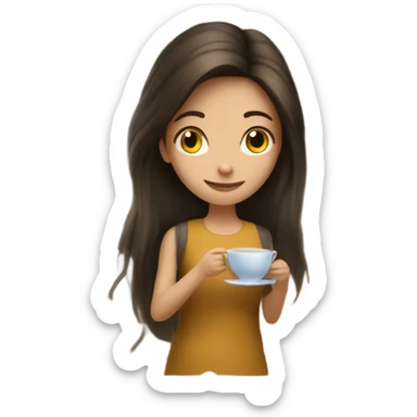 Long haired Brunette girl making tea sticker