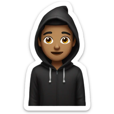 A young man with short dark hair, wearing a wizard hat and a black hoodie sticker