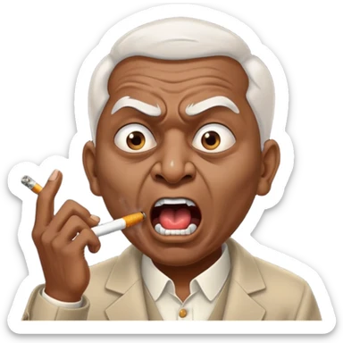 Emoji of Indian Gentleman named Delroy crasto absolutely screaming and foaming at the mouth while smoking through eyes sticker
