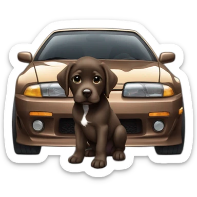 puppie chocolate labrador in a Nissan Silvia S13 sticker