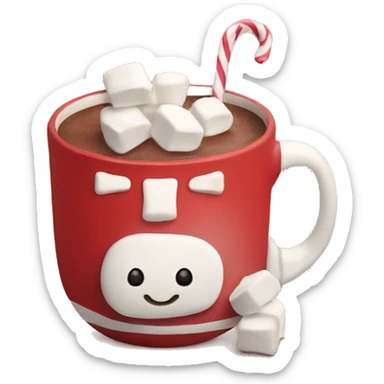 red mug of hot chocolate with marshmallows sticker