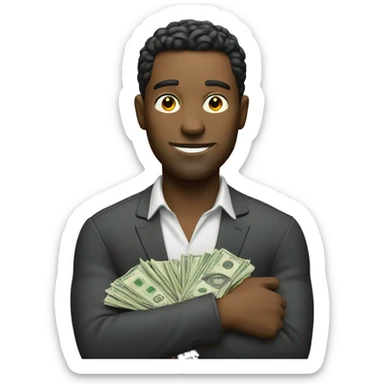 man with stack of money sticker