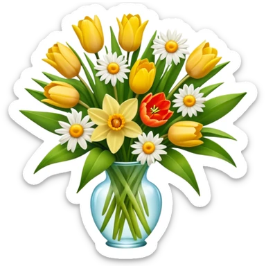spring flower bouquet with tulips, daffodils, and daisies sticker