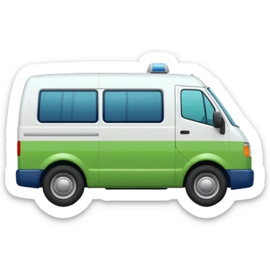 a white modern delivery van with green and dark blue color on the side.  sticker