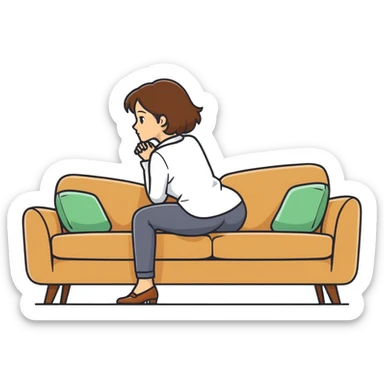  One Caucasian woman with brown hair, big boobs, wearing pants. Bent over couch sticker