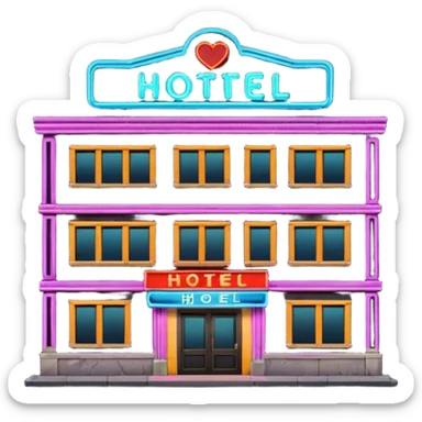 Hotel barato con letrero de neón en la fachada. sticker
