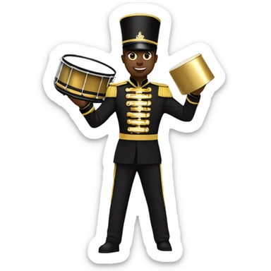 A full body black marching band drum major in a black and gold uniform  sticker