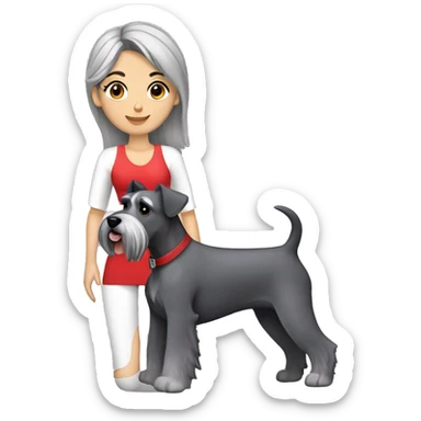 perro schnauzer plata cuerpo con mujer morena  sticker