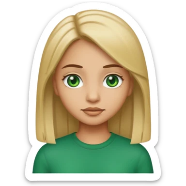 Light skin girl emoji with straight hair and green eyes sticker