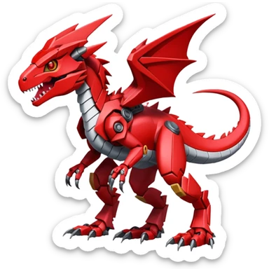 Cool Edgy Futuristic Red Digimon-Fakemon-Guilmon-Velociraptor-Dragon-Mecha full body sticker