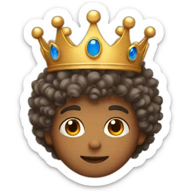 curly hair boy with a crown sticker