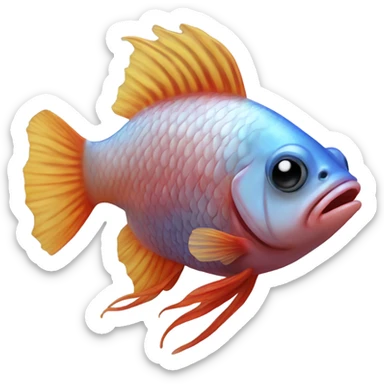 A beta fish with a human face sticker
