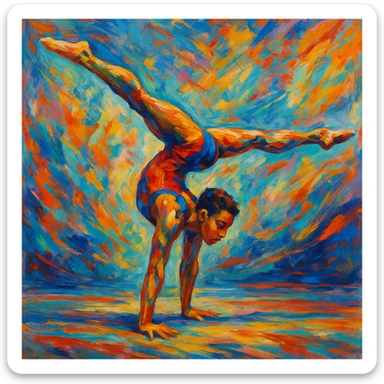 illustration of a person doing gymnastics, style 7, diverse artistic style sticker