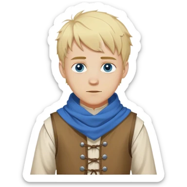medieval outfit worn by a DnD themed fantasy character. basic cotton tunic with a simple vest and a scarf. clothes only above the waist. The clothes full waist. The character's haven't arms. character is blonde hair blue eyes short messy hair pale-skinned man. sticker