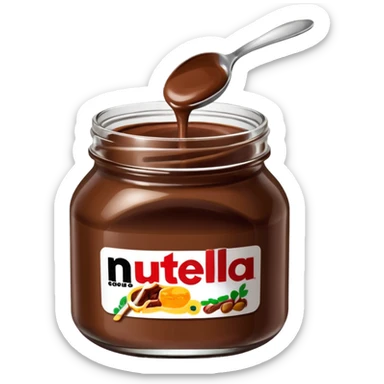 Nutella with a spoon. The glas of Nutella is almost empty . Only the one carriage of Nutella  sticker