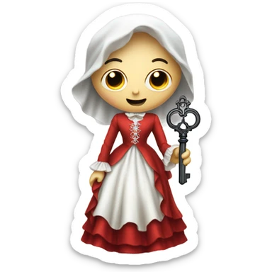 gost in Victorian dress elegant red full body, holding big key sticker