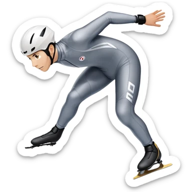 An icon showing a grand arena, snow-covered mountains in the distance, and a crisp blue sky. professional speed skater leaning into a turn on a polished ice track, dressed in a sleek suit and helmet. Transparent background highlights speed and precision. sticker