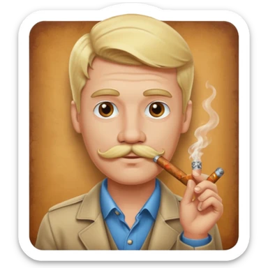 Blond guy with mustache and cigarrera sticker