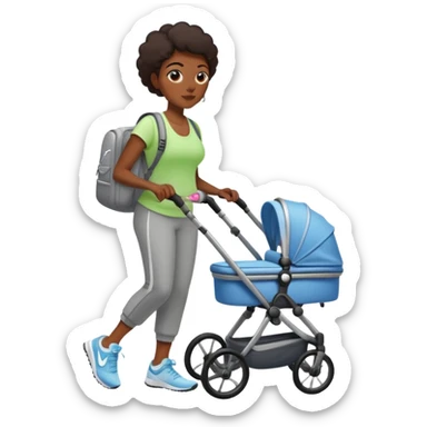 Dark skinned mom in Nike with a stroller  sticker