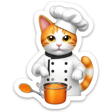 orange and white cat wearing chef hat cooking toxic soup sticker