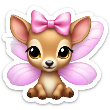 baby deer with fairy wings and a pink bow around its neck  sticker
