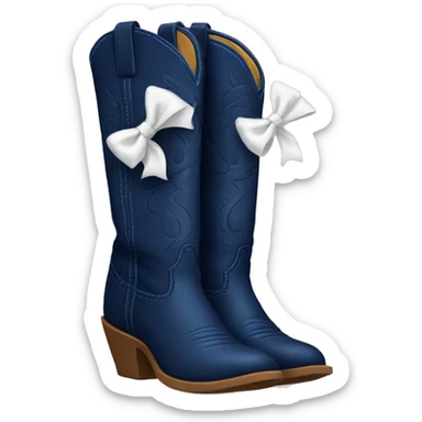 Pair of tall navy blue cowboy boots and two little white bows sticker