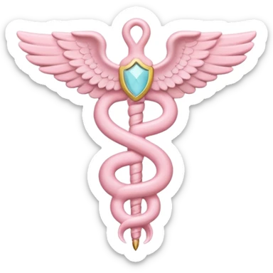 Caduceus symbol, soft pastel pink, iOS emoji style, matching the reference, variation 3 sticker