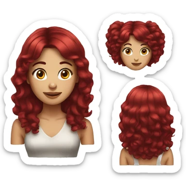 Girl wearing dark red hair wig sticker