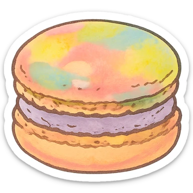 colorful macaron, Japanese pastel hand-drawn sticker style, full object, transparent background sticker