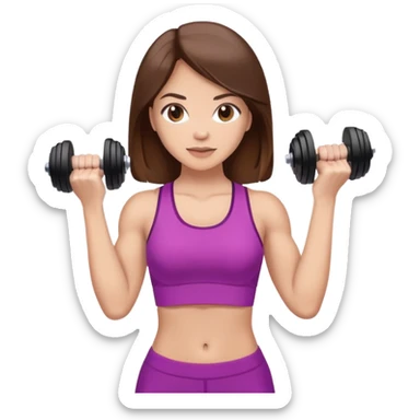 mulher morena clara com cabelos castanhos, segurando dois halteres nas mãos sticker
